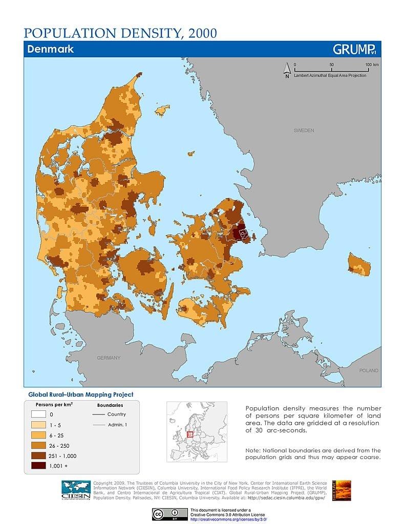 danimarka dendësia e popullsisë map